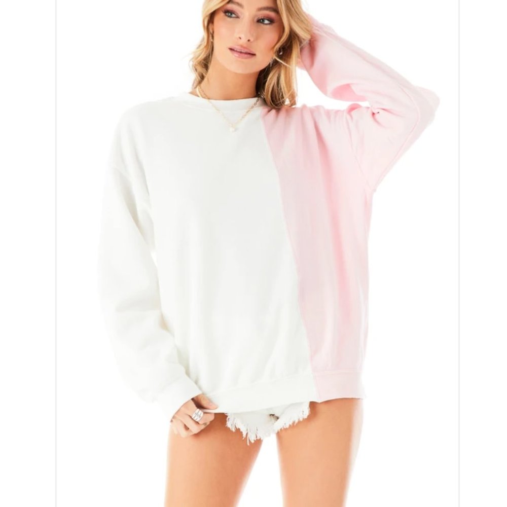 CARMAR COLOR BLOCK PULLOVER PINK/WHITE NEW NWOT $138